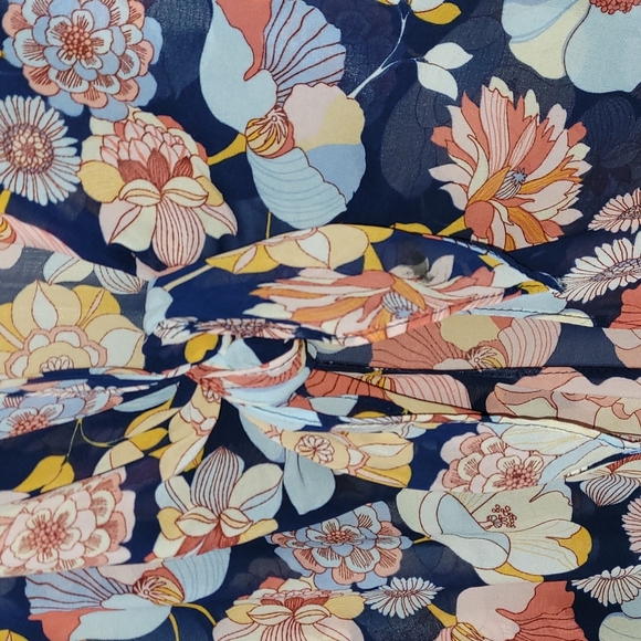 Knee length floral print front tie kimono - Picture 3 of 4